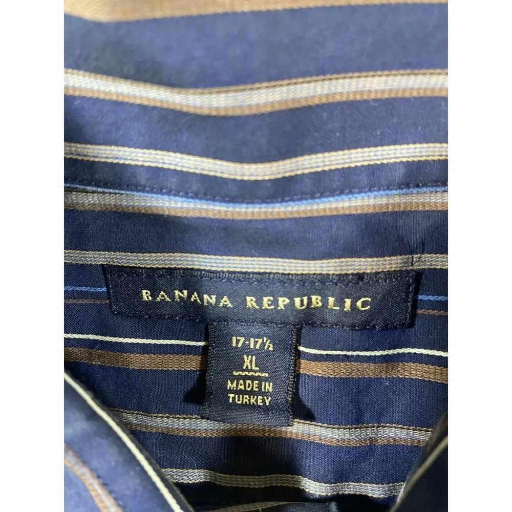 Banana Republic Dress Shirt Men's XL Navy Striped Classic Fit Collar Button Down